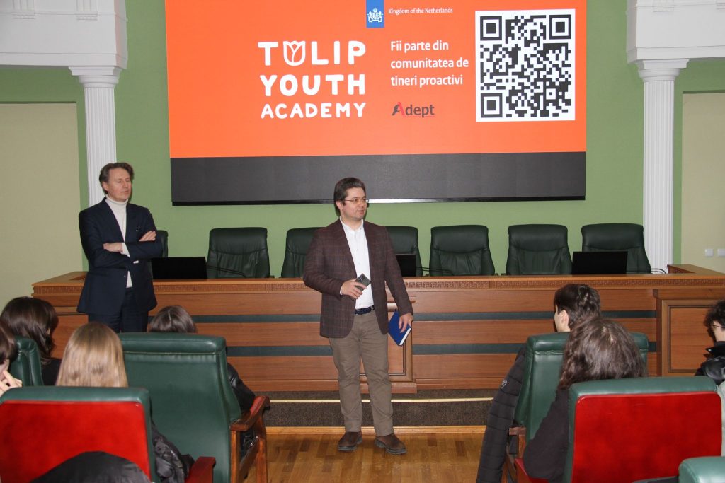 Ambasadorul Regatului Țărilor de Jos la Chișinău, E.S, Fred Dujin a susținut o sesiune de informare pentru studenții USM, privind programul Tulip Youth Academy