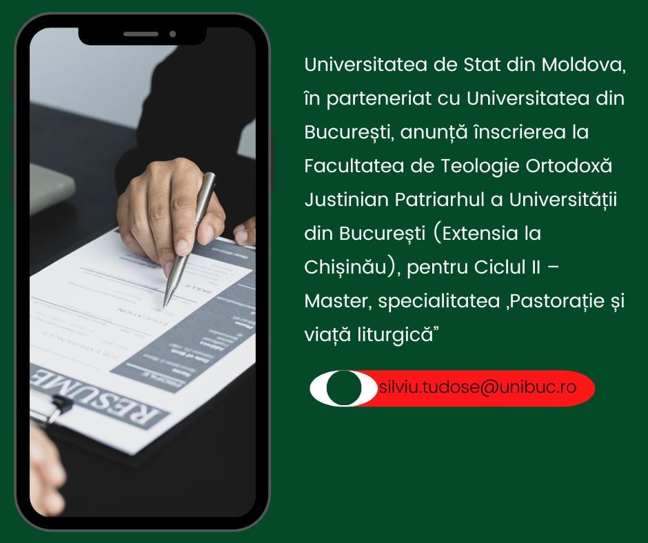 Sesiune de admitere pentru Programul de master Pastorație și viață liturgică – Extensia la Chișinău a Facultății de Teologie Ortodoxă Justinian Patriarhul, Universitatea din București
