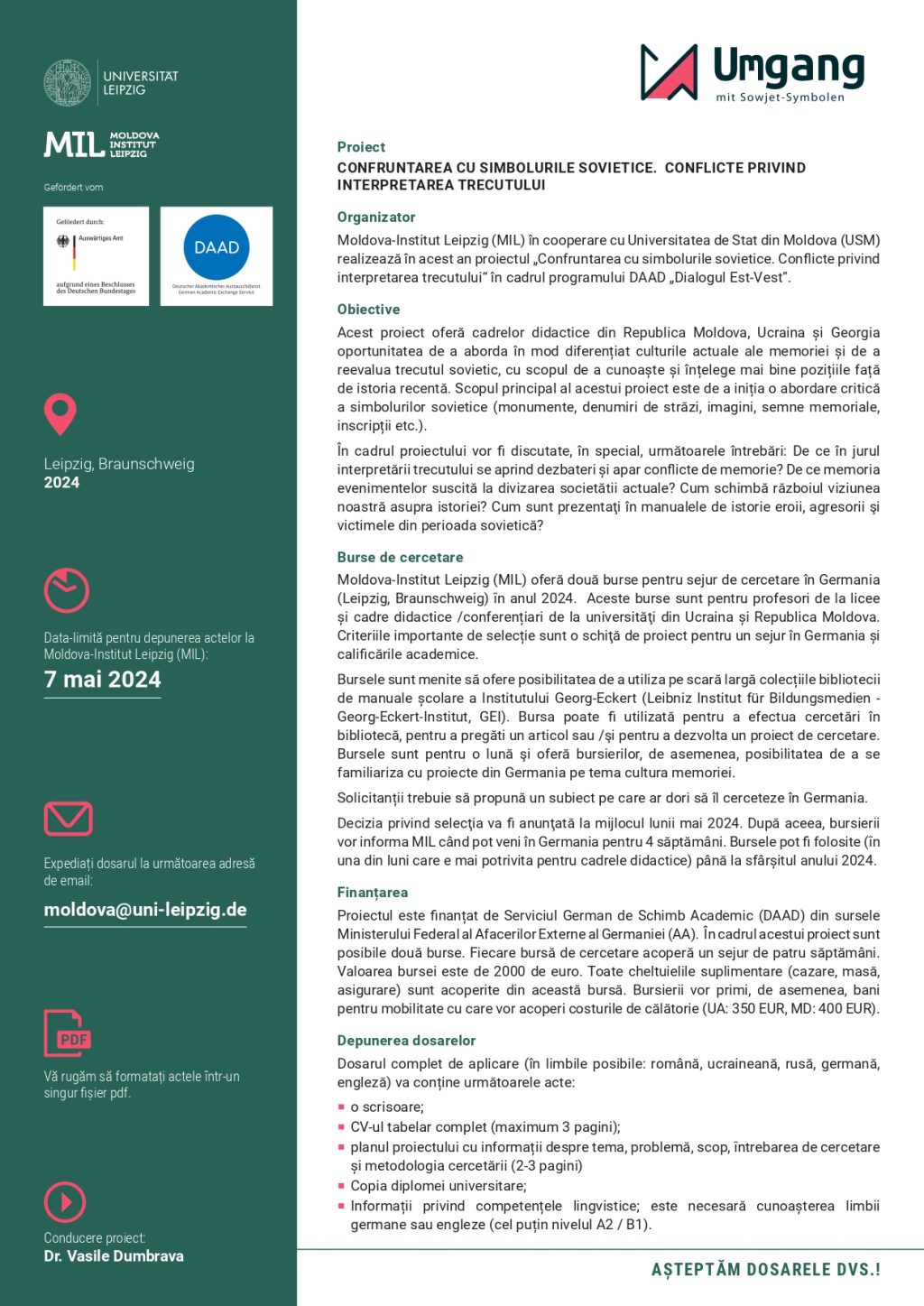 Universitatea de Stat din Moldova în cooperare cu Moldova-Institut Leipzig anunță un nou proiect în cadrul programului DAAD „Dialogul Est-Vest”