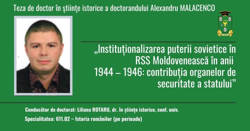 ANUNȚ privind susținerea publică a tezei de doctor în științe istorice
