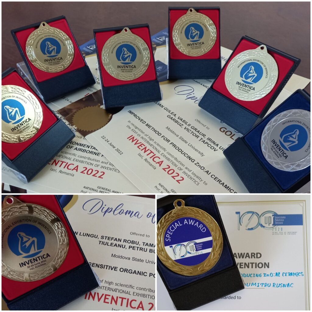 CINCI MEDALII DE AUR, O MEDALIE DE ARGINT ȘI PREMIUL SPECIAL AL UNIVERSITĂȚII POLITEHNICA TIMIȘOARA PENTRU UNIVERSITATEA DE STAT DIN MOLDOVA LA SALONUL INTERNAȚIONAL DE INVENȚII INVENTICA 2022