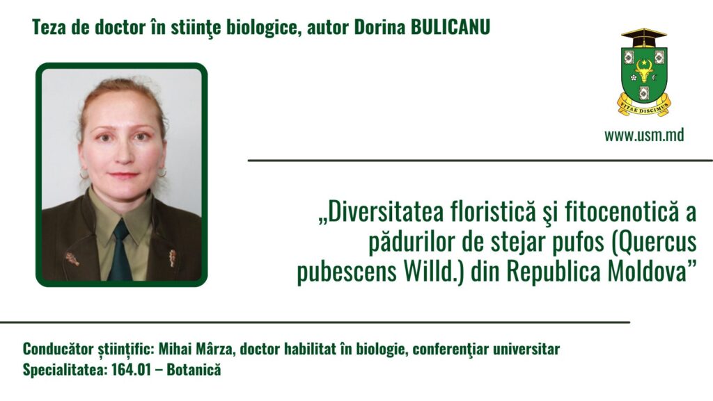 Anunţ privind susţinerea tezei de doctor în stiinţe biologice