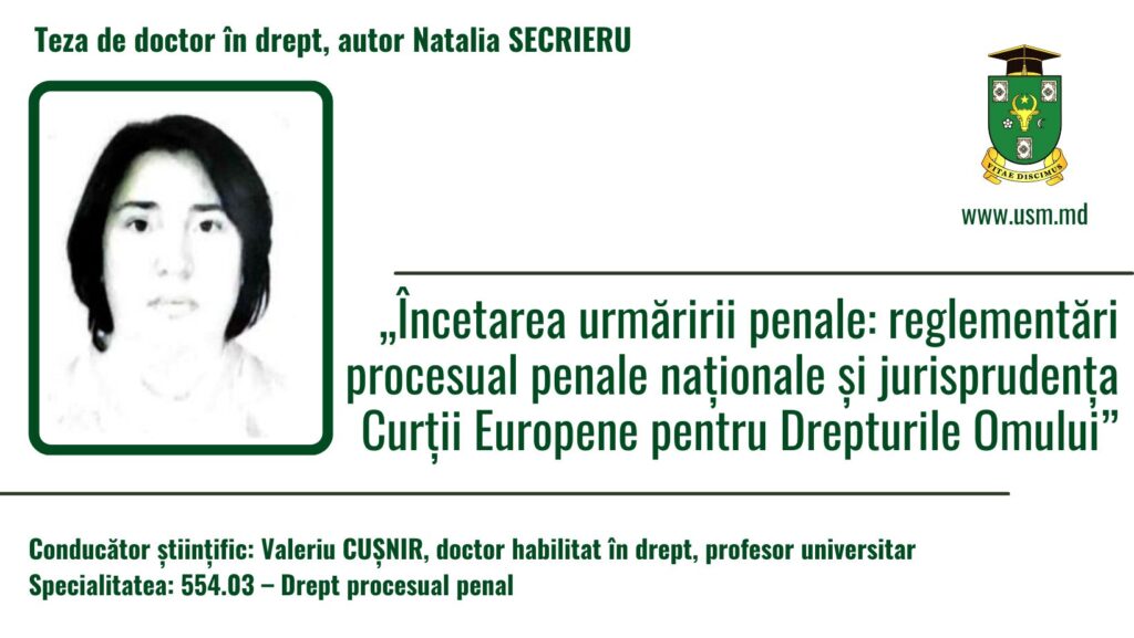 Anunț privind susținerea tezei de doctor în drept