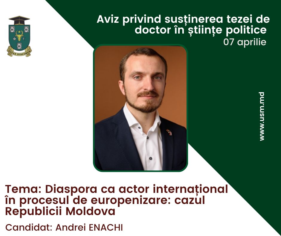 ANUNȚ  privind susținerea tezei de doctor în științe politice
