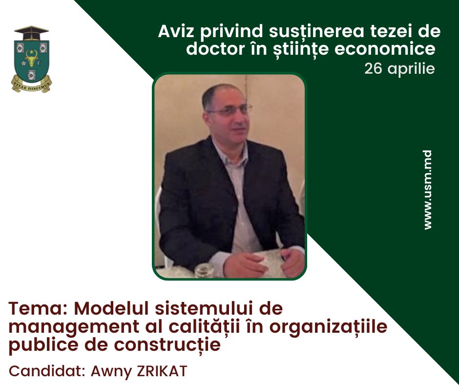 Anunț privind susținerea tezei de doctor în științe economice