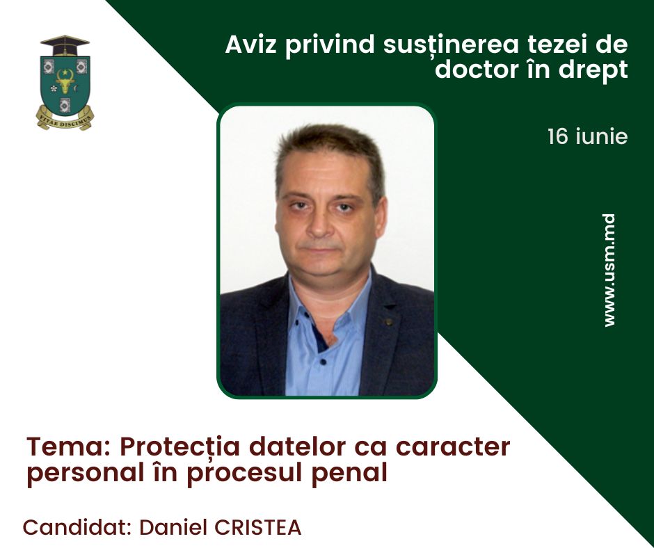 Aviz privind susținerea tezei de doctor în drept