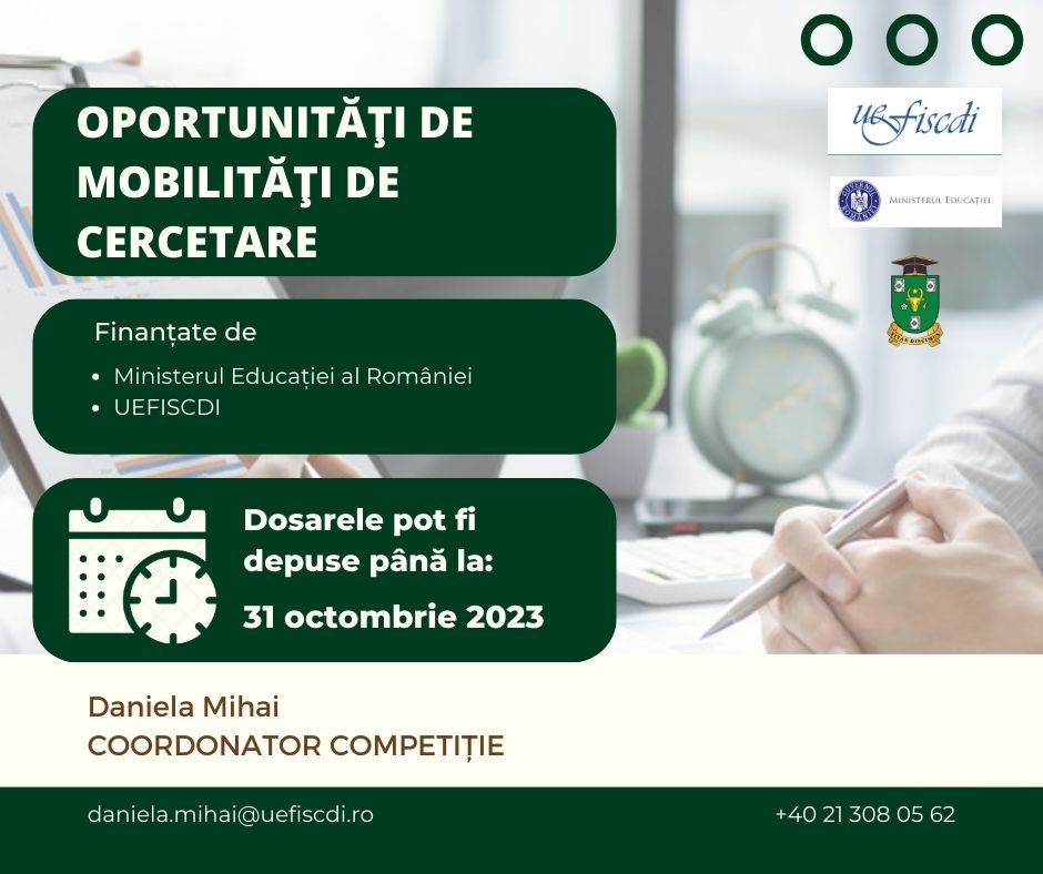 Anunț privind oportunitățile de mobilități de cercetare pentru anul 2023, finanțate de Guvernul României