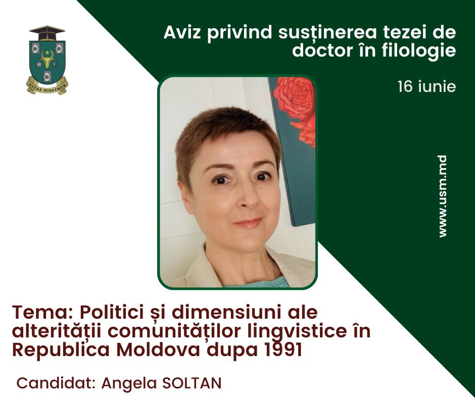 ANUNŢ privind susţinerea tezei de doctor în filologie