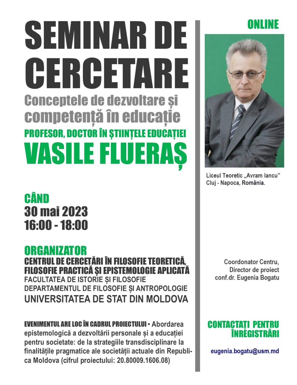 Anunț – Seminar de cercetare, organizat de Centrul de Cercetări în Filosofie Teoretică, Filosofie Practică și Epistemologie Aplicată, USM