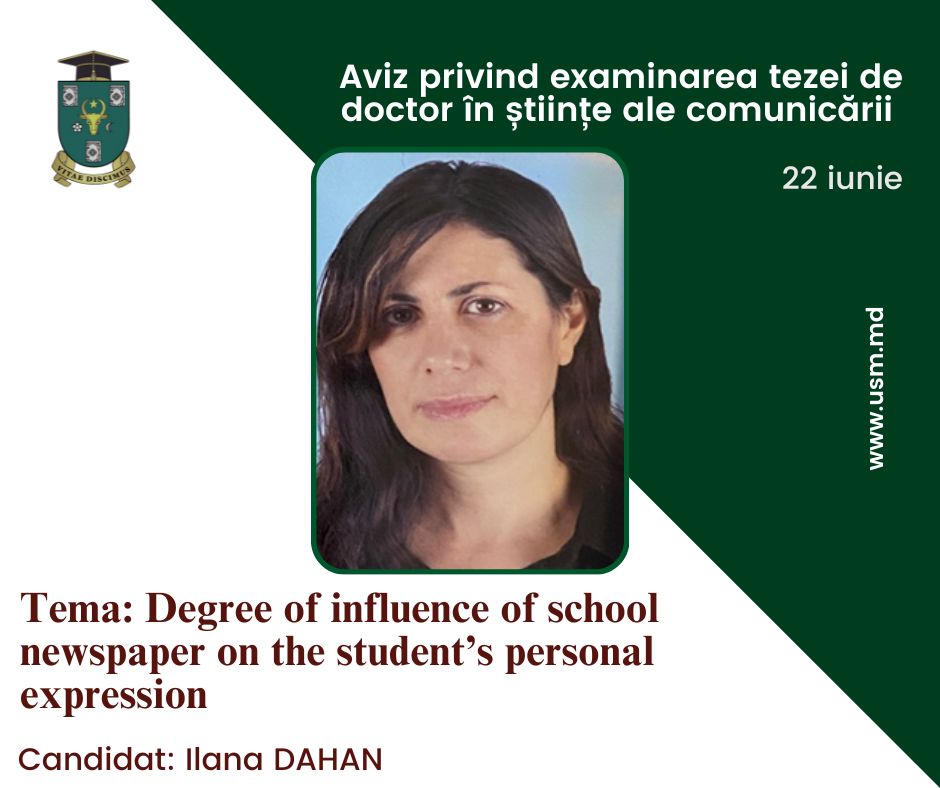 ANUNȚ PRIVIND EXAMINAREA TEZEI DE DOCTOR ÎN ȘTIINȚE ALE COMUNICĂRII