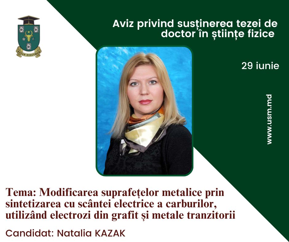 Anunţ privind susţinerea tezei de doctor