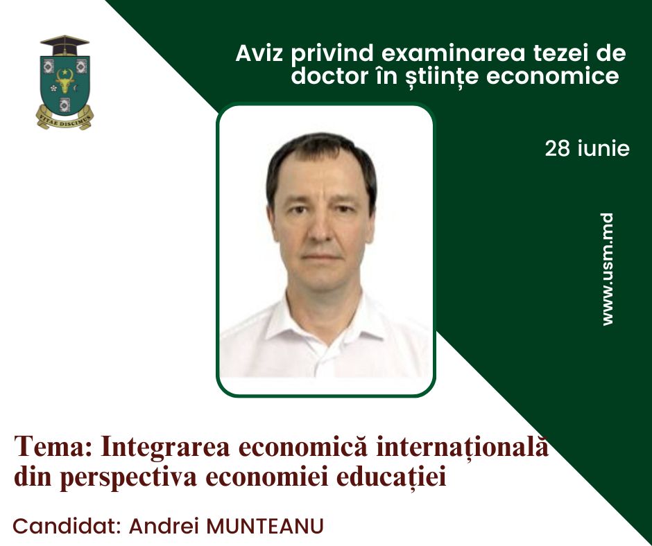 Aviz privind examinarea tezei de doctor în științe economice