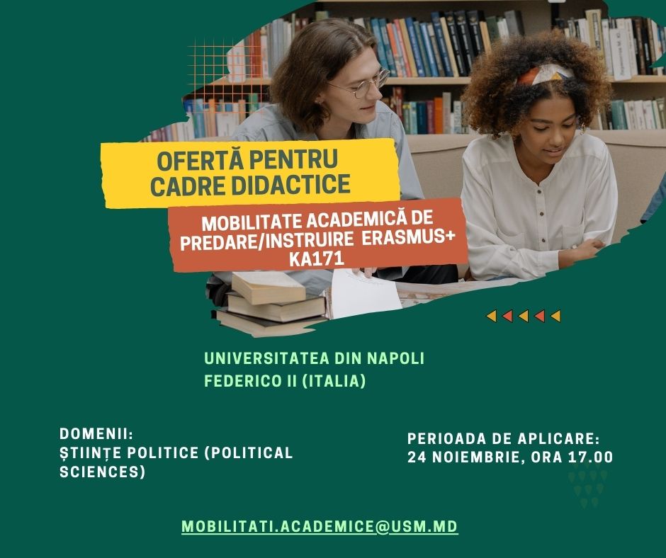 Ofertă de mobilitate academică de predare/instruire în cadrul programului Erasmus+ KA171 de la Universitatea din Napoli Federico II (Italia)
