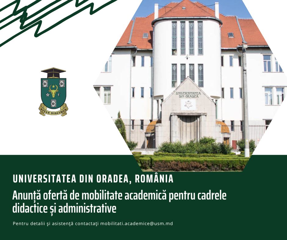 Ofertă de mobilitate academică de la Universitatea din Oradea, România pentru cadrele didactice și administrative
