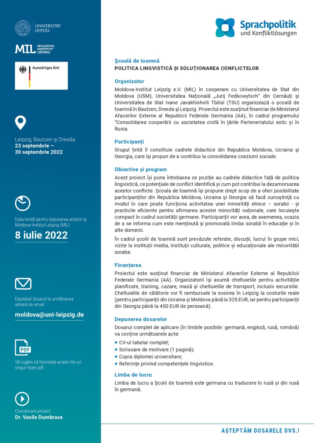 În atenția cadrelor didactice! S-a dat startul înscrierii la Şcoală de toamnă „Politica lingvistică și soluționarea conflictelor”