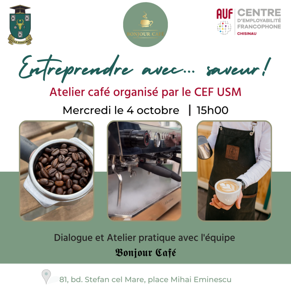Invitație la un eveniment special pentru studenții francofoni, organizat de CEF USM, în parteneriat cu Patiseria „BONJOUR CAFÉ”