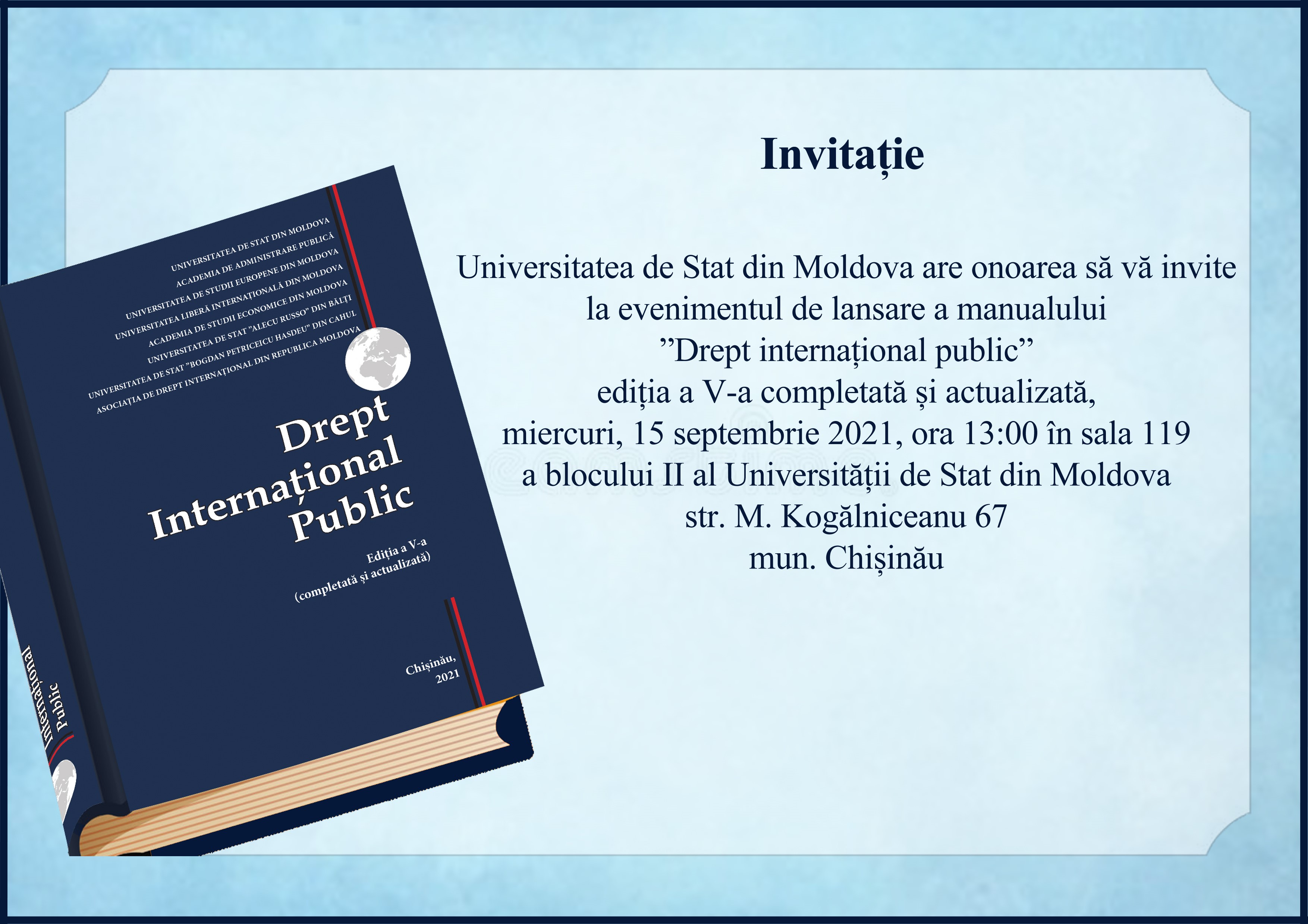 INVITAȚIE Lansare de carte „Drept internațional public”
