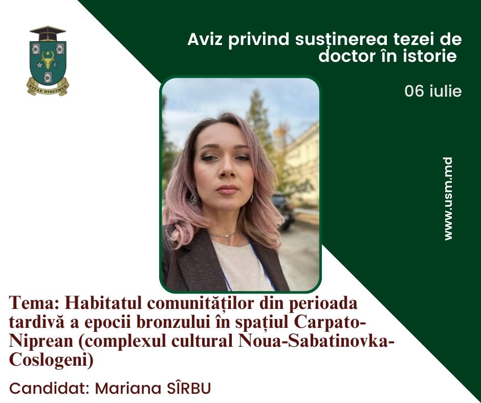 Anunţ privind susţinerea publică a tezei de doctor în istorie