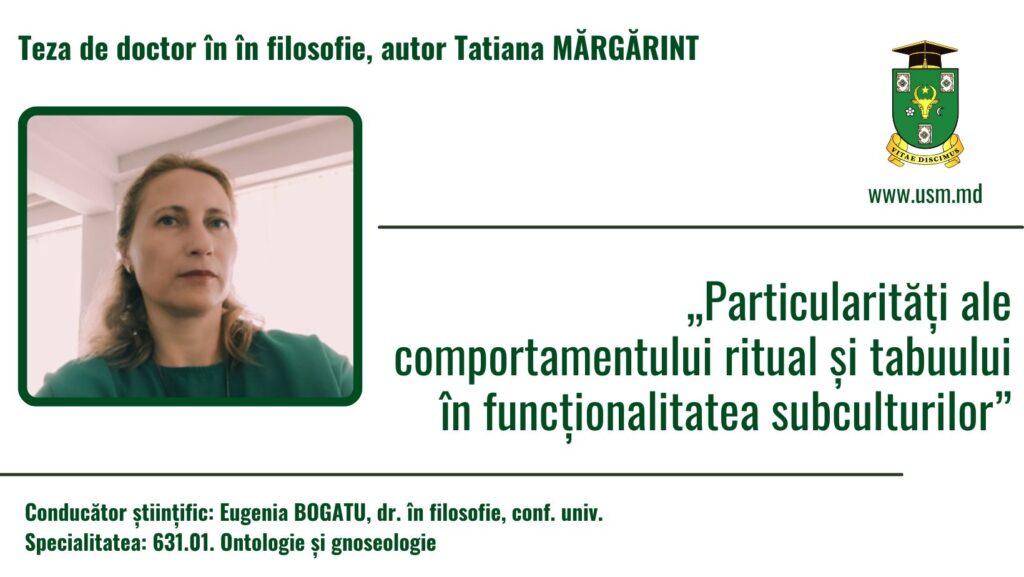 ANUNȚ prvind susținerea tezei de doctor în filosofie