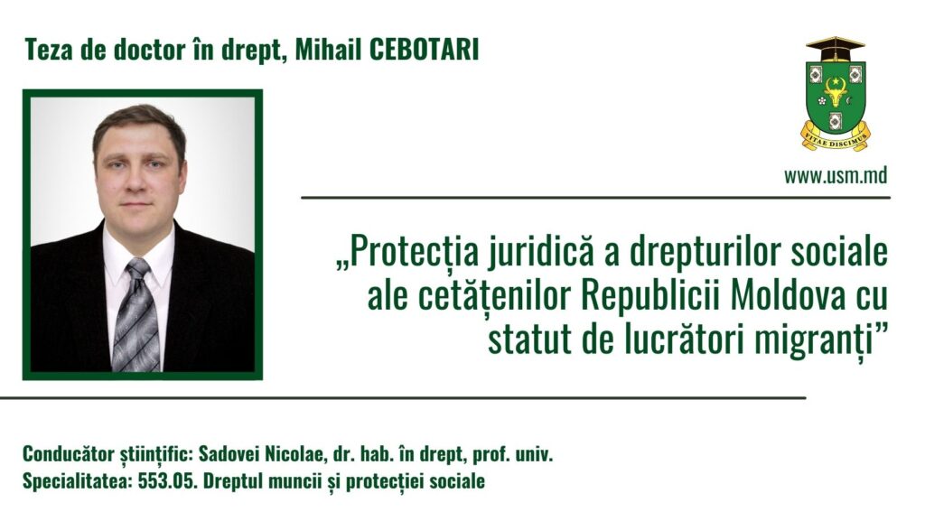 Anunț privind prezentarea tezei de doctor în drept