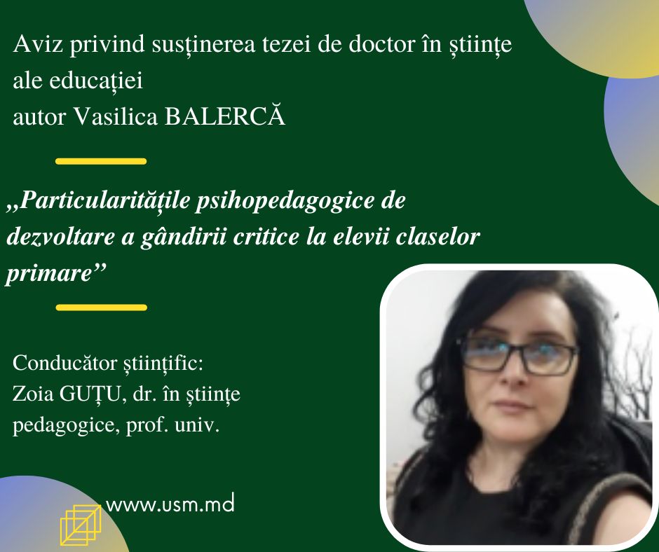 Aviz privind susținerea publică a tezei de doctor în științe ale educației