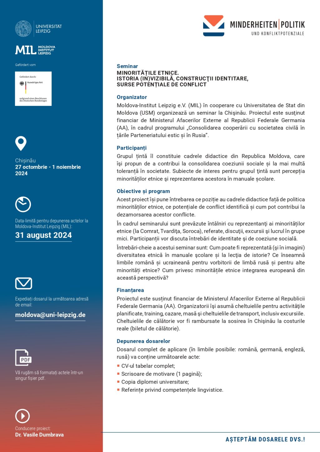 Anunț Seminar MINORITĂȚILE ETNICE. ISTORIA (IN)VIZIBILӐ, CONSTRUCŢII IDENTITARE, SURSE POTENṬIALE DE CONFLICT