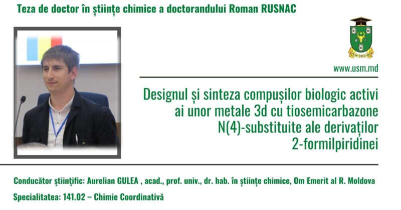 ANUNȚ PRIVIND SUSȚINEREA PUBLICĂ A TEZEI DE DOCTOR ÎN ȘTIINȚE CHIMICE