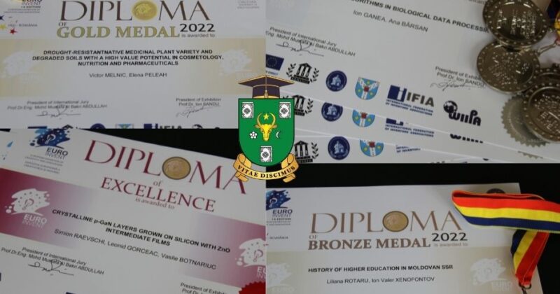 CINCI MEDALII DE AUR, CINCI DE ARGINT, O MEDALIE DE BRONZ ȘI ȘASE DIPLOME DE EXCELENȚĂ PENTRU UNIVERSITATEA DE STAT DIN MOLDOVA LA EXPOZIȚIA EUROINVENT`22