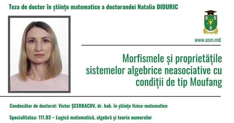 ANUNȚ PRIVIND SUSȚINEREA PUBLICĂ A TEZEI DE DOCTOR ÎN ȘTIINȚE MATEMATICE