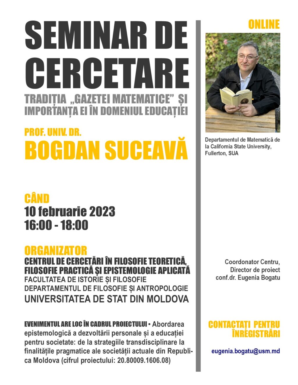 Invitație la Seminar de cercetare „Tradiția gazetei matematice și importanța ei în domeniul educației″