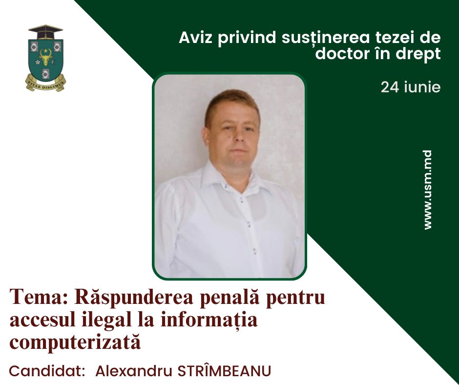 Aviz privind susținerea tezei de doctor în drept