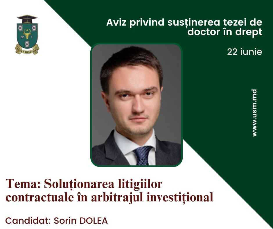 Aviz privind susținerea tezei de doctor în drept