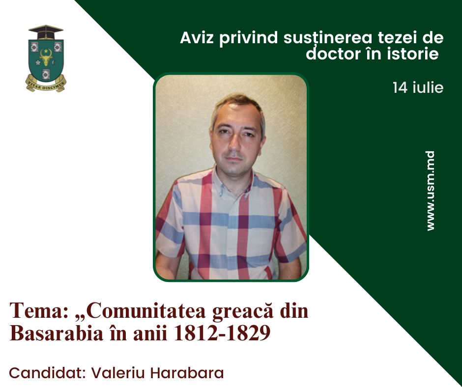 ANUNŢ PRIVIND SUSȚINEREA PUBLICĂ A TEZEI DE DOCTOR IN ISTORIE