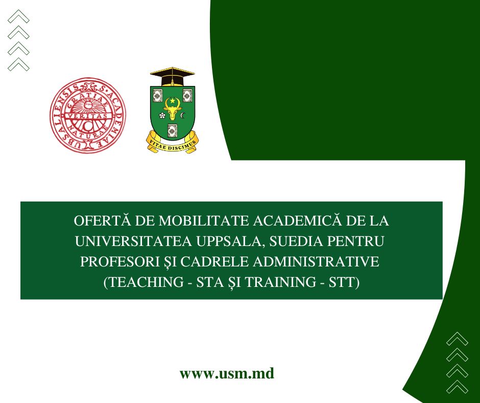 Ofertă de mobilitate academică de la Universitatea Uppsala, Suedia pentru profesori şi cadrele administrative (Teaching – STA și Training – STT)