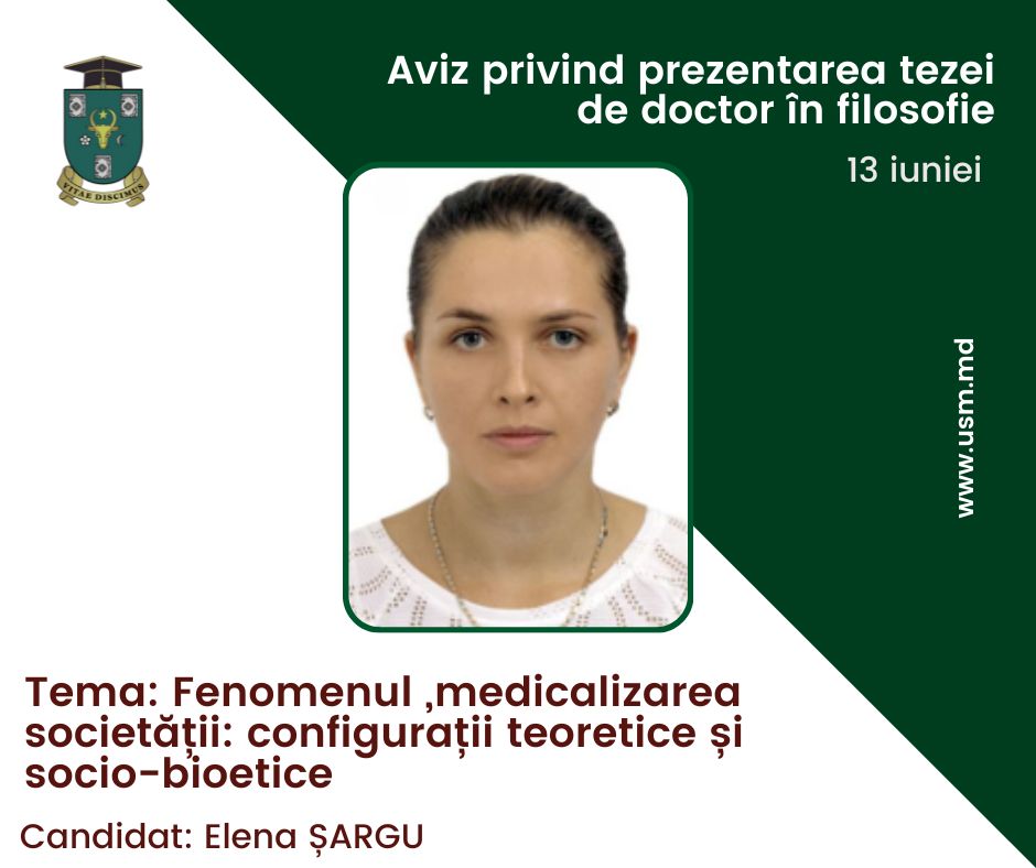 Anunț privind prezentarea tezei de doctor în filosofie