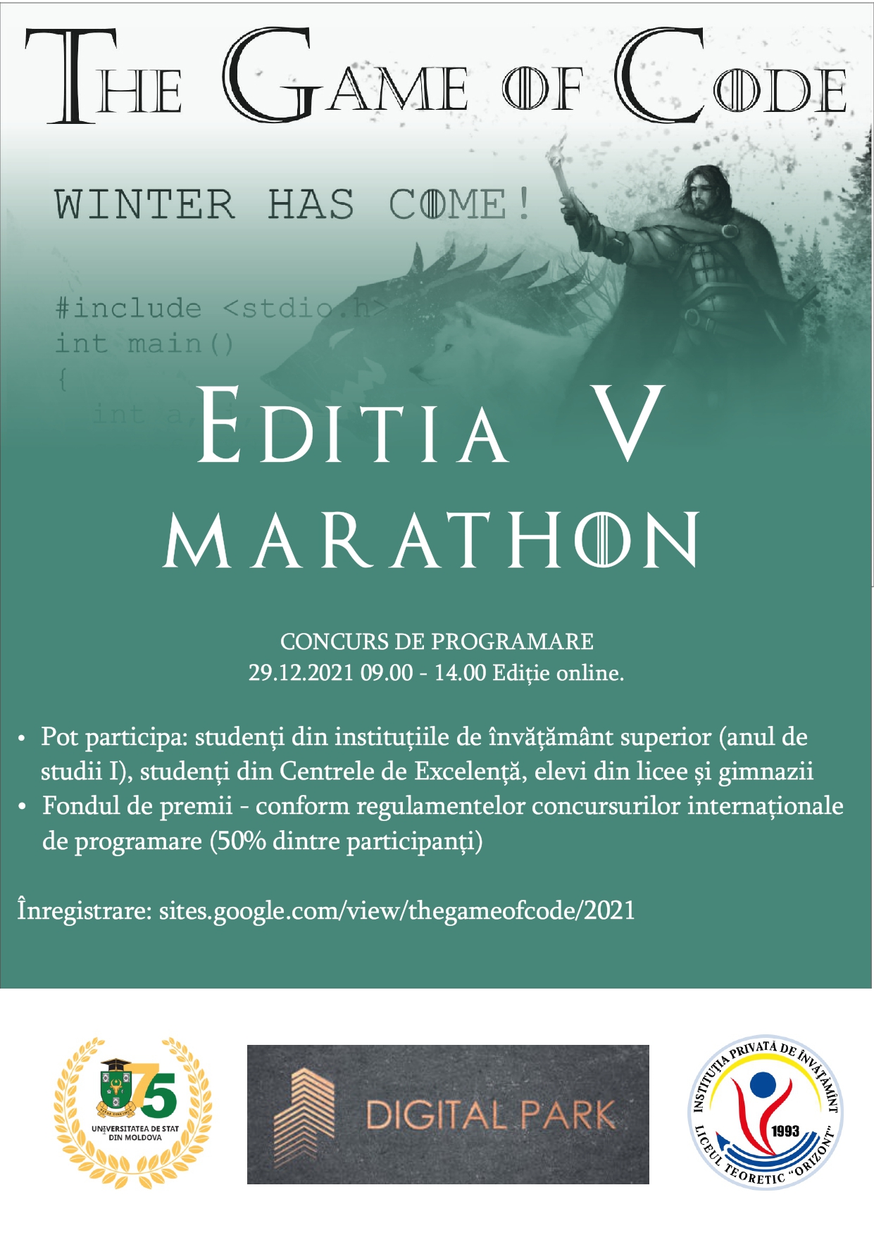 Start înscrierilor pentru doritorii de a participa la ediția a V-a a Maratonului de programare „The Game of Code. Winter has Come!”