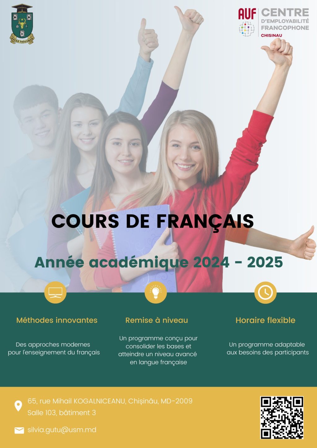 Cursuri de limba franceză pentru studenții francofoni ai USM!