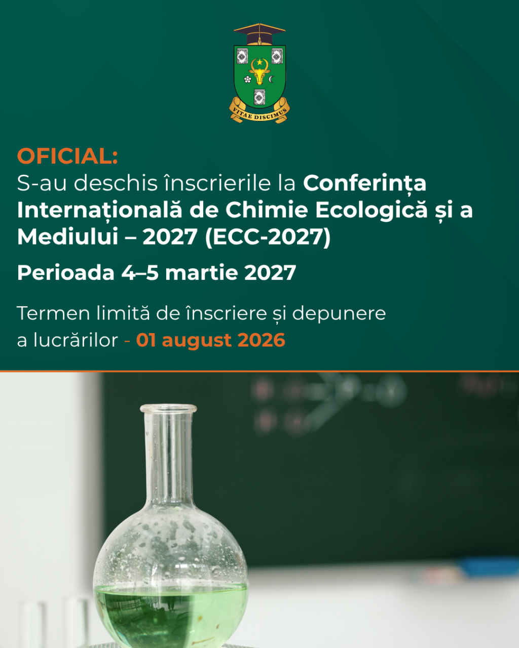 S-au deschis înscrierile pentru cercetători la Conferința Internațională de Chimie Ecologică și a Mediului – 2027 (ECC-2027)