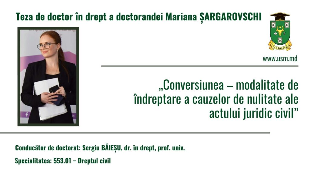 ANUNȚ privind susținerea publică a tezei de doctor