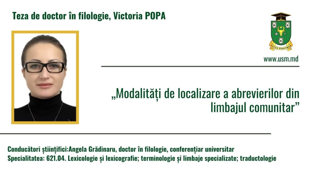 Anunț privind susținerea tezei de doctor în filologie