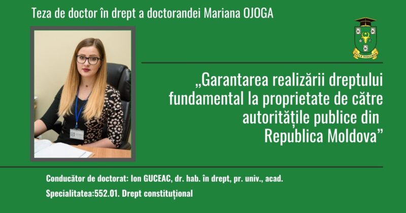 ANUNȚ privind susținerea publică a tezei de doctor în drept