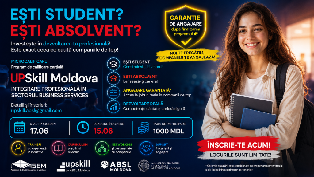 Studenții USM sunt invitați să participe la programul de microcalificare UPSkill Moldova