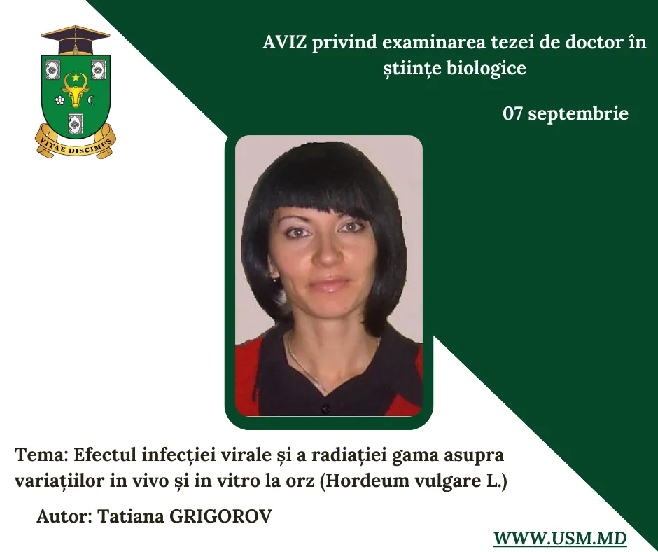 AVIZ privind examinarea tezei de doctor în științe biologice